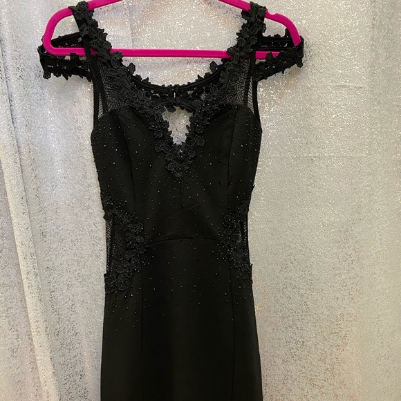 Black Mesh and Lace Rhinestones dress - Picture 3 of 3